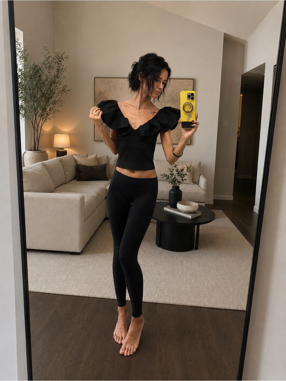 Dolan Anthropologie Black Ruffle Top xxs
